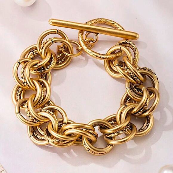 Gold Stainless Steel Bracelet Chain Link Boho Statement Piece - Picture 4 of 7
